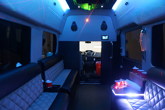 10 passenger Party bus rental Gilbert with neon lights